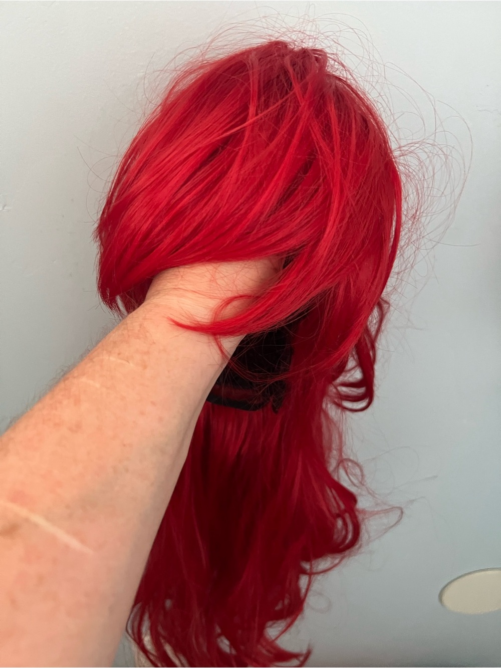Vibrant Red Long Synthetic Wig with Side Bangs